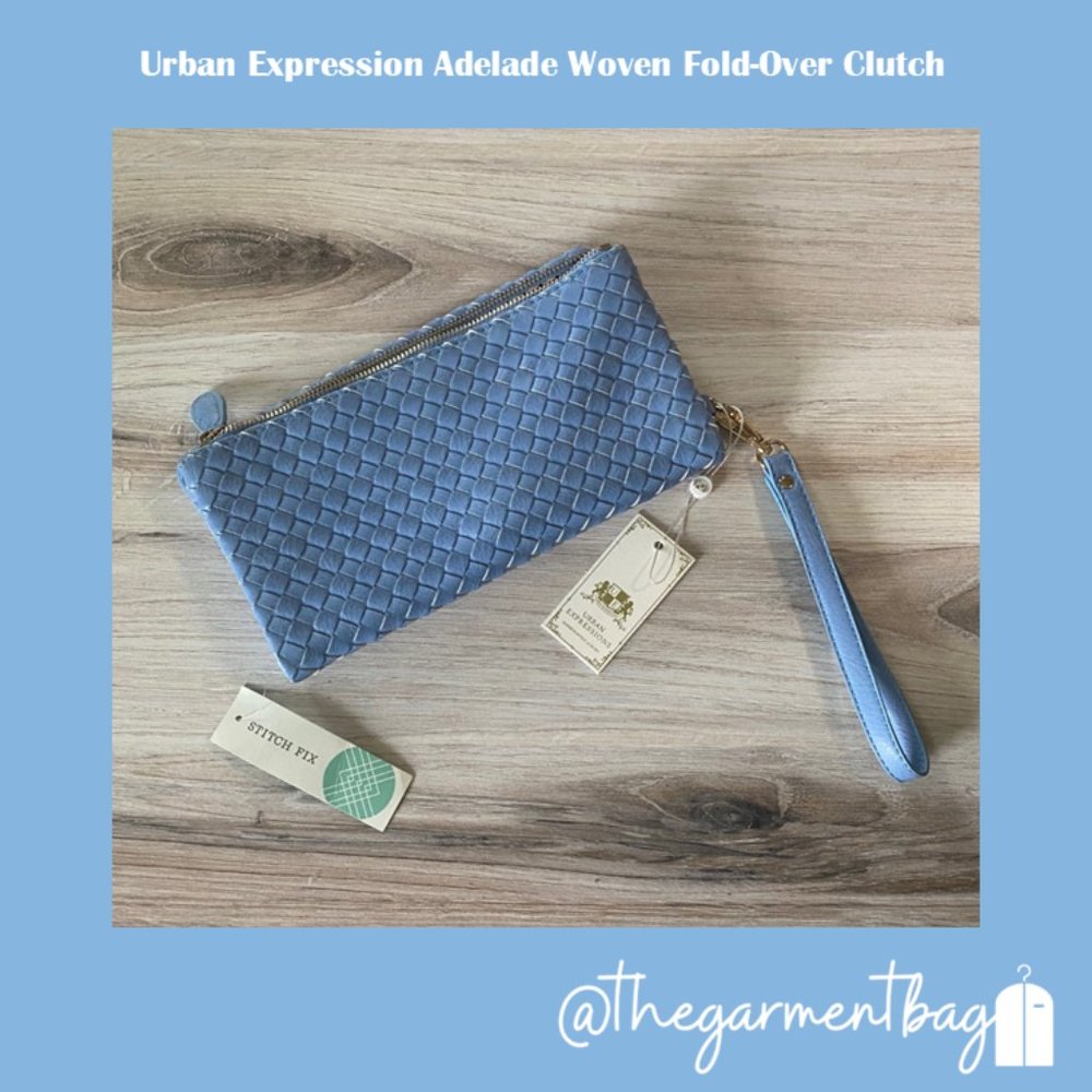 Urban Expressions Adelade Woven Fold-Over Clutch  -  Light Blue  -  Vegan  - NWT